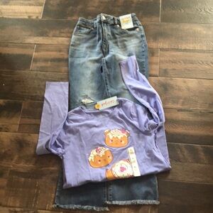 Cat & Jack Blue Flared Denim with Distressed Accents and top